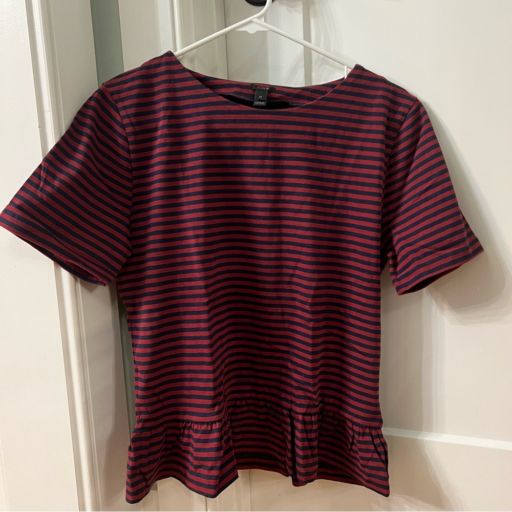 J. Crew Red and Navy Striped Short Sleeve Top